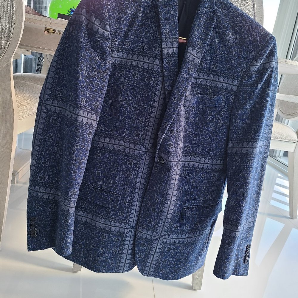 David Naman  Navy Blue prints  cotton Velvet  Men's jacket blazer  54 (US42)